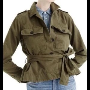 J. Crew Olive Green Cropped Fatigue Jacket with Tie Waist Belt Size Small